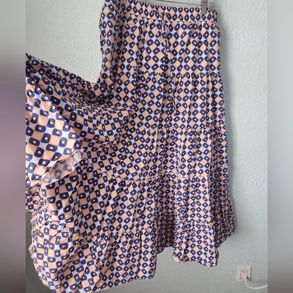 Zara floral maxi skirt cotton tiered geometric print bohemian - Picture 6 of 15